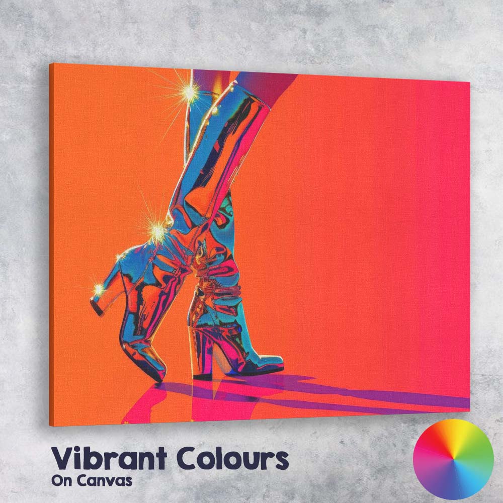 Chrome Blue Metallic Thigh High Platform Boots Fashion Glamour Canvas Wall Art Print Decor Picture Ready to Hang