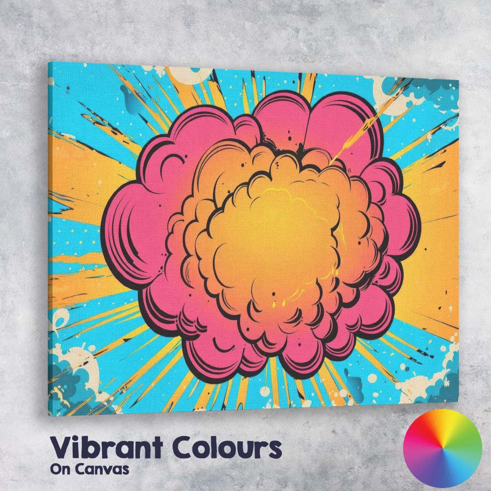 Colourful Comic Cloud Explosion Pop Art Graphic Background Canvas Wall Art Print Decor Picture Ready to Hang