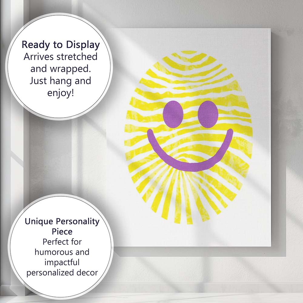 Abstract Yellow Smiley Face Minimalist Modern Illustration Canvas Wall Art Print Decor Picture Ready to Hang