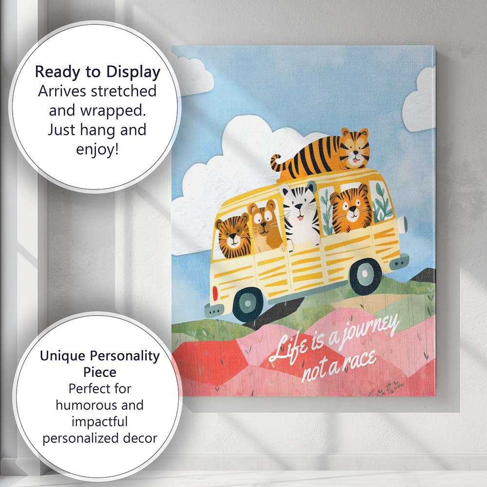 Cute Safari Animals Camper Van Adventure Nursery Illustration Canvas Wall Art Print Decor Picture Ready to Hang