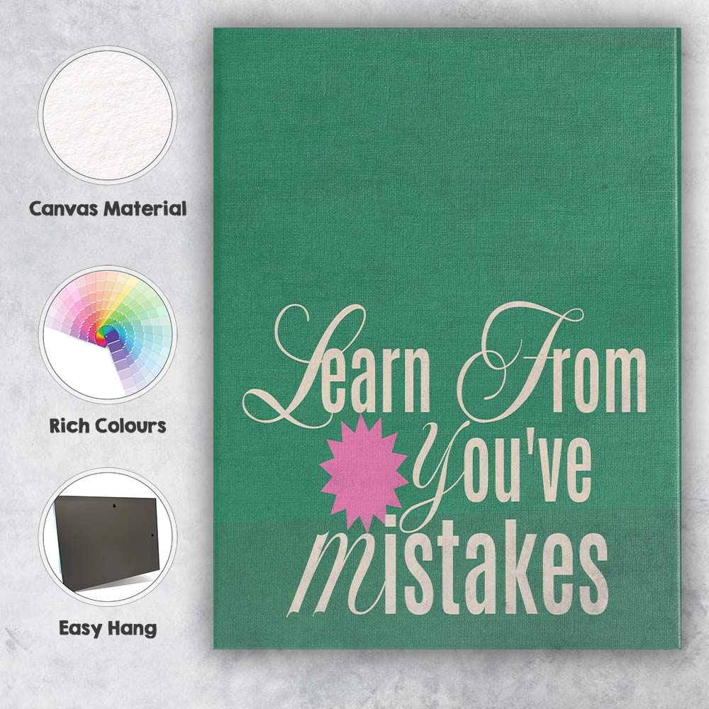 Elegant Learn From Your Mistakes Motivational Typography Canvas Wall Art Print Decor Picture Ready to Hang