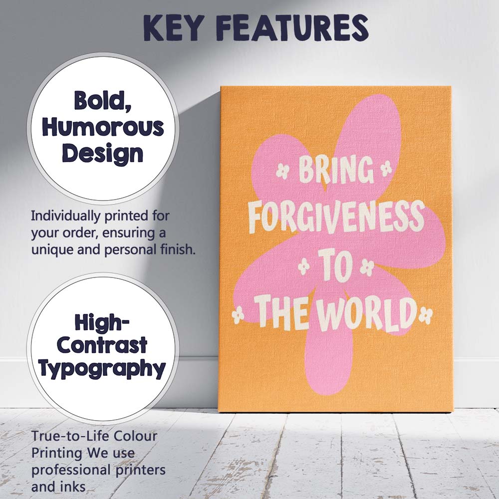 Bring Forgiveness To The World Motivational Typography Canvas Wall Art Print Decor Picture Ready to Hang