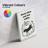 Cute Cat Drinking Coffee Good Vibes Typography Illustration Canvas Wall Art Print Decor Picture Ready to Hang