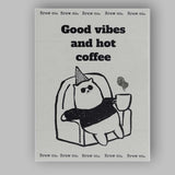 Cute Cat Drinking Coffee Good Vibes Typography Illustration Canvas Wall Art Print Decor Picture Ready to Hang