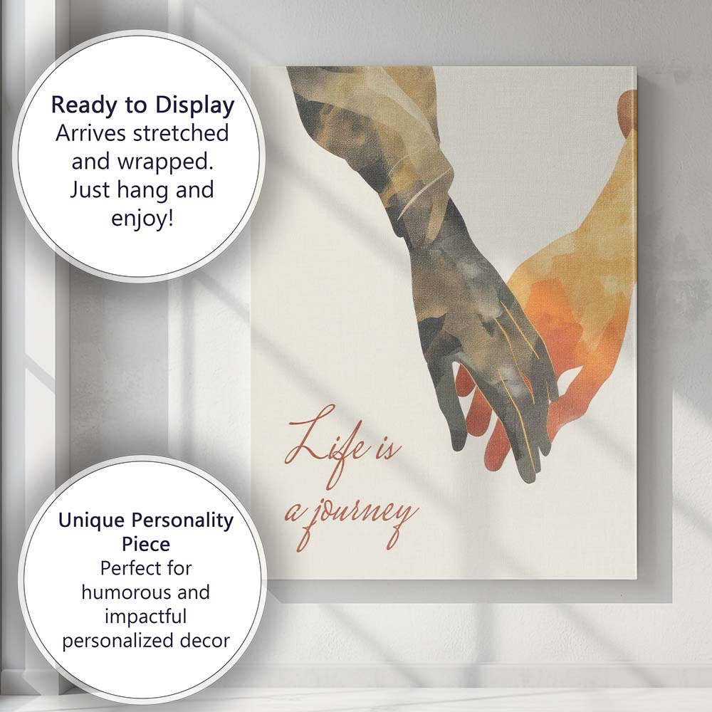 Minimalist Holding Hands Life Is A Journey Abstract Illustration Canvas Wall Art Print Decor Picture Ready to Hang