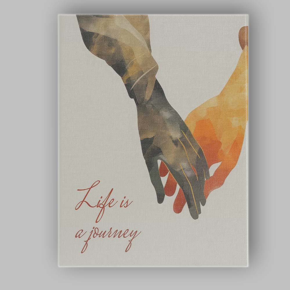 Minimalist Holding Hands Life Is A Journey Abstract Illustration Canvas Wall Art Print Decor Picture Ready to Hang