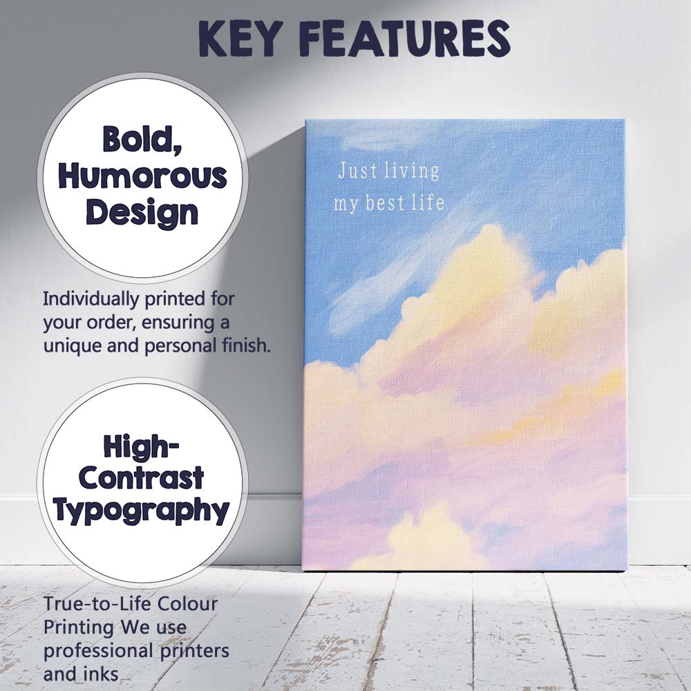 Pastel Cloudscape Just Living My Best Life Inspirational Sky Canvas Wall Art Print Decor Picture Ready to Hang