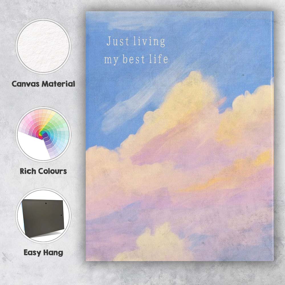 Pastel Cloudscape Just Living My Best Life Inspirational Sky Canvas Wall Art Print Decor Picture Ready to Hang