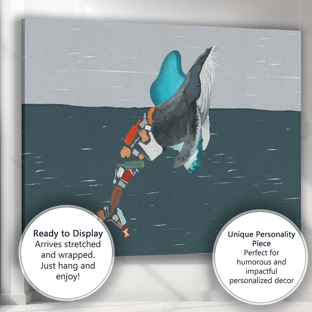 Save Our Oceans Whale Plastic Pollution Environmental Awareness Illustration Canvas Wall Art Print Decor Picture Ready to Hang