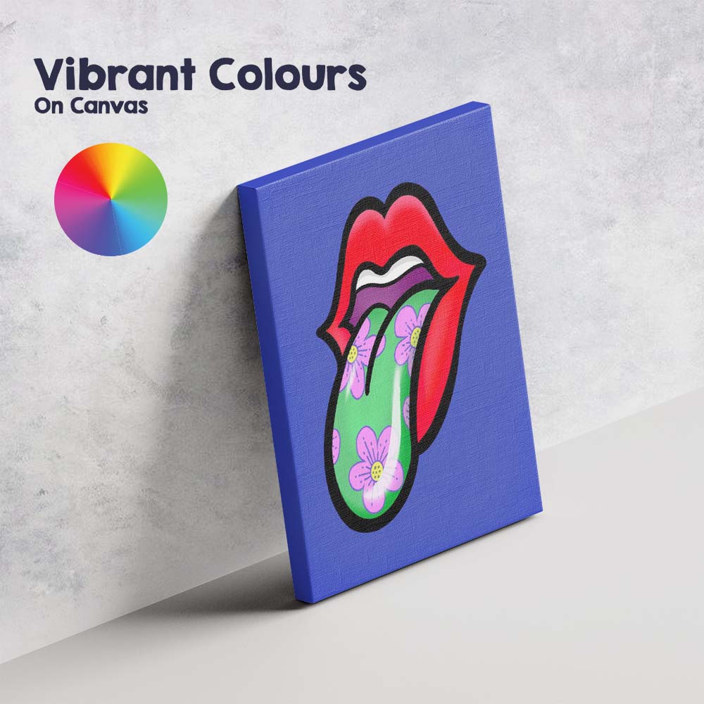 Pop Art Floral Tongue Lips Illustration Bold Graphic Canvas Wall Art Print Decor Picture Ready to Hang