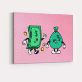 Cute Cartoon Money Cash Notes and Money Bag Illustration Canvas Wall Art Print Decor Picture Ready to Hang