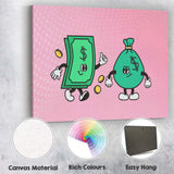 Cute Cartoon Money Cash Notes and Money Bag Illustration Canvas Wall Art Print Decor Picture Ready to Hang