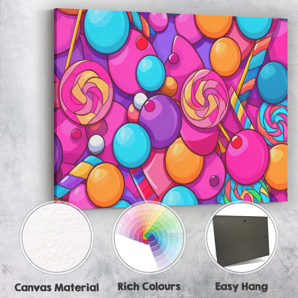 Candy Colour Lollipops and Sweet Treats Seamless Pattern Canvas Wall Art Print Decor Picture Ready to Hang