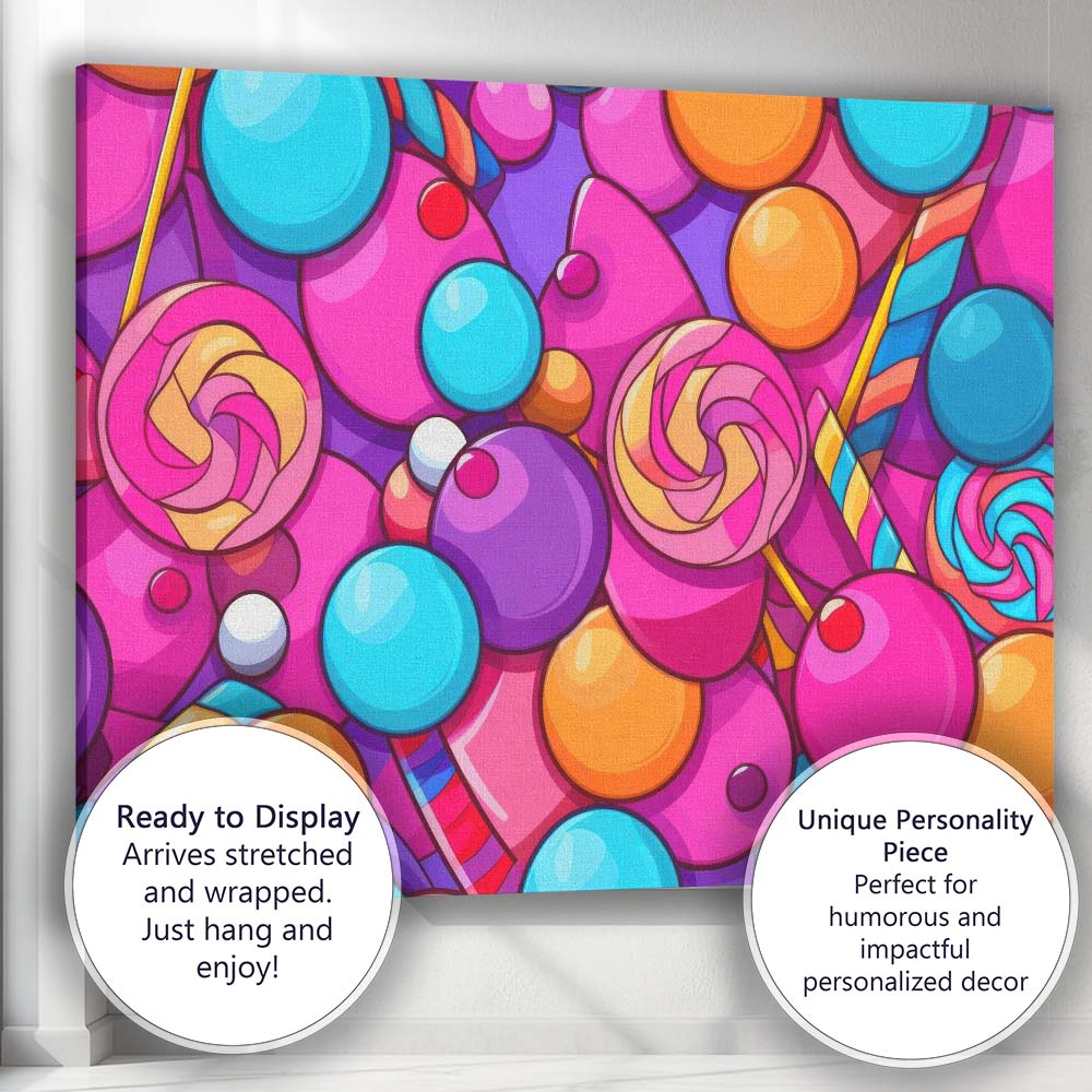 Candy Colour Lollipops and Sweet Treats Seamless Pattern Canvas Wall Art Print Decor Picture Ready to Hang
