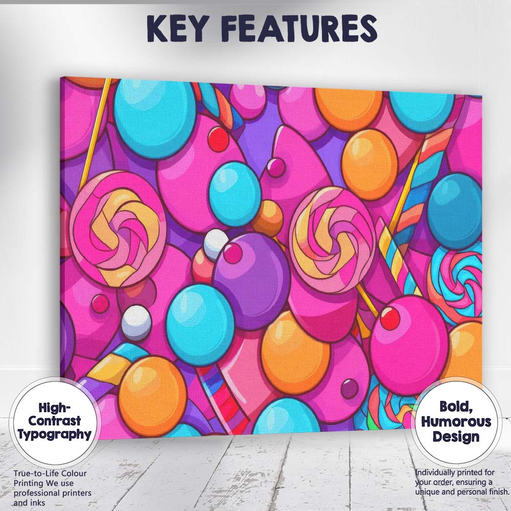Candy Colour Lollipops and Sweet Treats Seamless Pattern Canvas Wall Art Print Decor Picture Ready to Hang