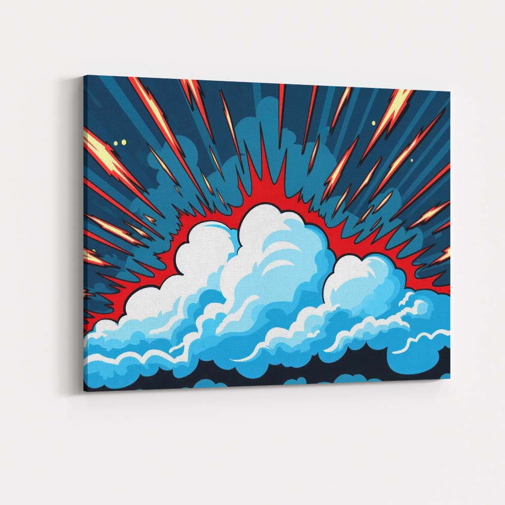Comic Style Cloud Explosion Action Burst Pop Art Canvas Wall Art Print Decor Picture Ready to Hang