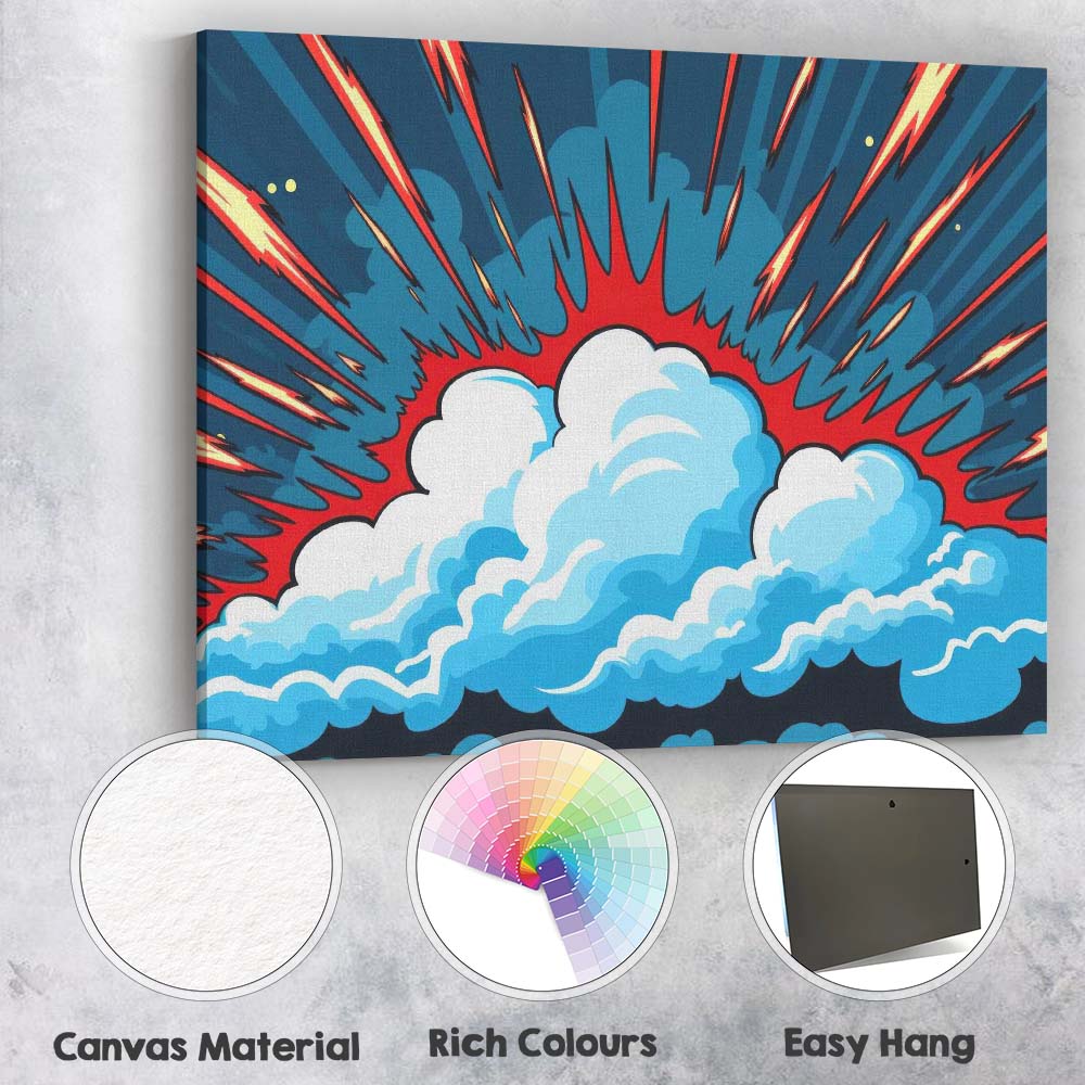 Comic Style Cloud Explosion Action Burst Pop Art Canvas Wall Art Print Decor Picture Ready to Hang
