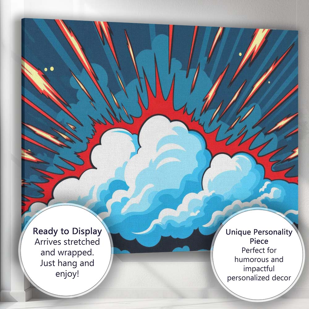 Comic Style Cloud Explosion Action Burst Pop Art Canvas Wall Art Print Decor Picture Ready to Hang