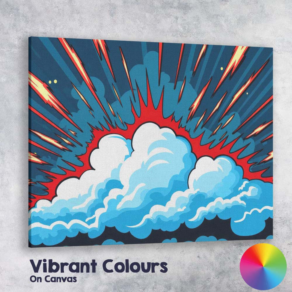Comic Style Cloud Explosion Action Burst Pop Art Canvas Wall Art Print Decor Picture Ready to Hang