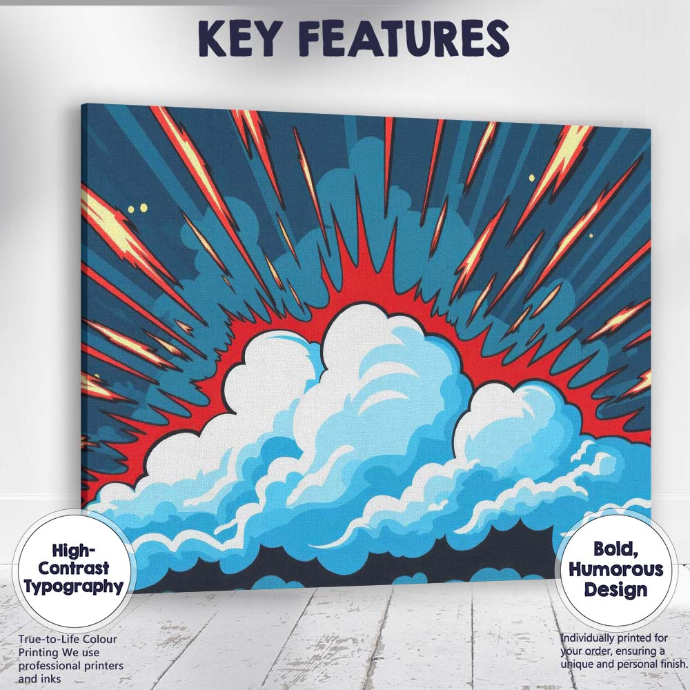 Comic Style Cloud Explosion Action Burst Pop Art Canvas Wall Art Print Decor Picture Ready to Hang