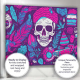 Neon Sugar Skull Floral Boho Folk Art Illustration Canvas Wall Art Print Decor Picture Ready to Hang