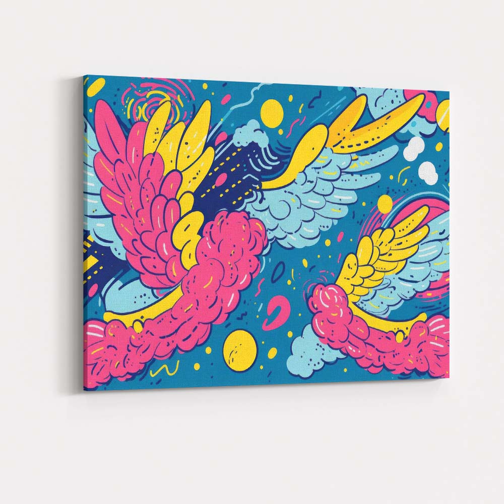 Colourful Flying Birds with Decorative Wings Illustration Canvas Wall Art Print Decor Picture Ready to Hang