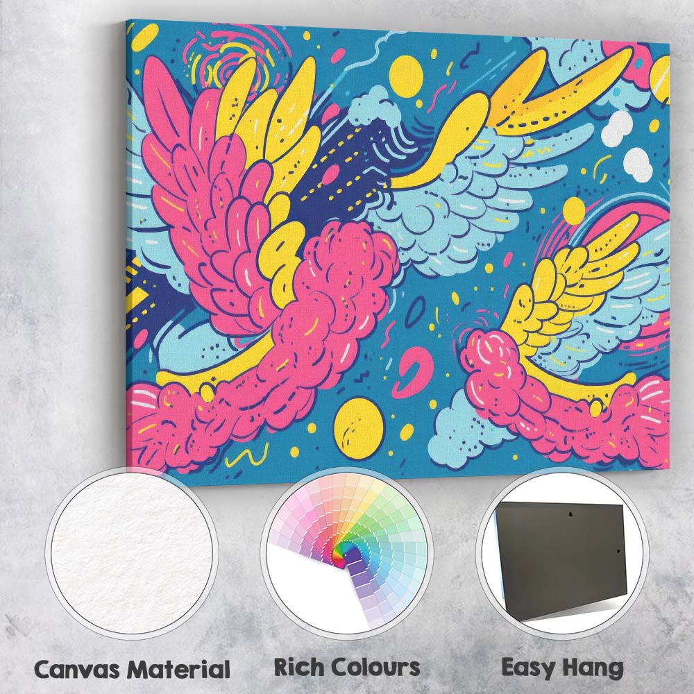 Colourful Flying Birds with Decorative Wings Illustration Canvas Wall Art Print Decor Picture Ready to Hang