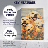 Happy Golden Retriever Family Floral Meadow Illustration Canvas Wall Art Print Decor Picture Ready to Hang