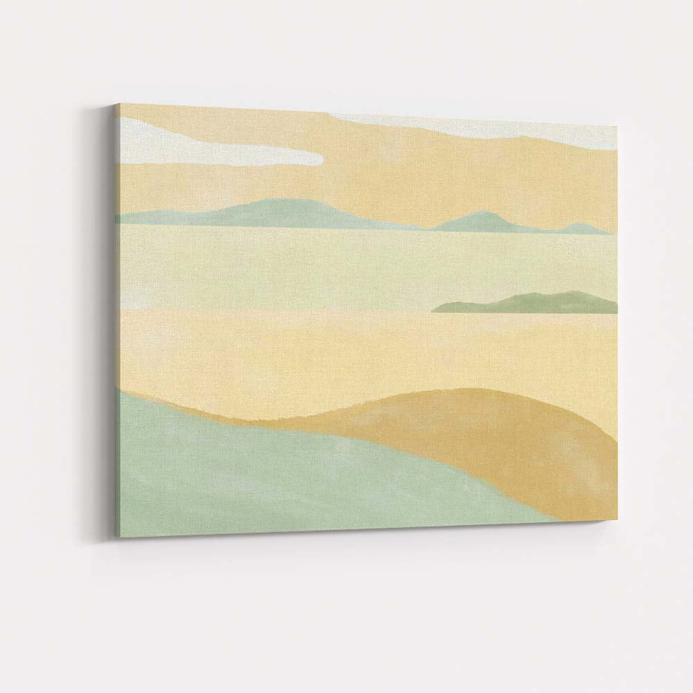 Minimalist Pastel Coastal Hills and Lake Landscape Canvas Wall Art Print Decor Picture Ready to Hang