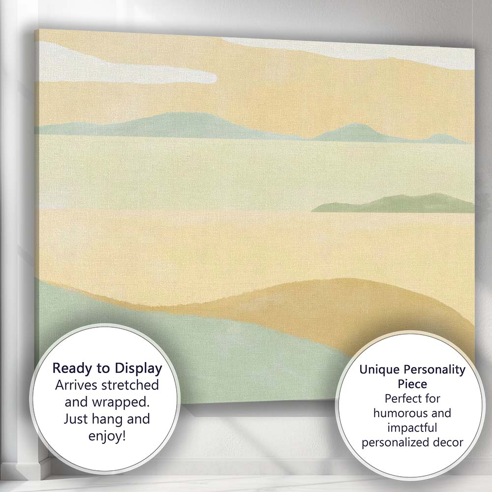 Minimalist Pastel Coastal Hills and Lake Landscape Canvas Wall Art Print Decor Picture Ready to Hang