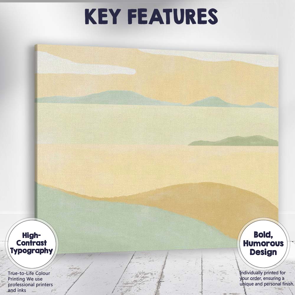 Minimalist Pastel Coastal Hills and Lake Landscape Canvas Wall Art Print Decor Picture Ready to Hang