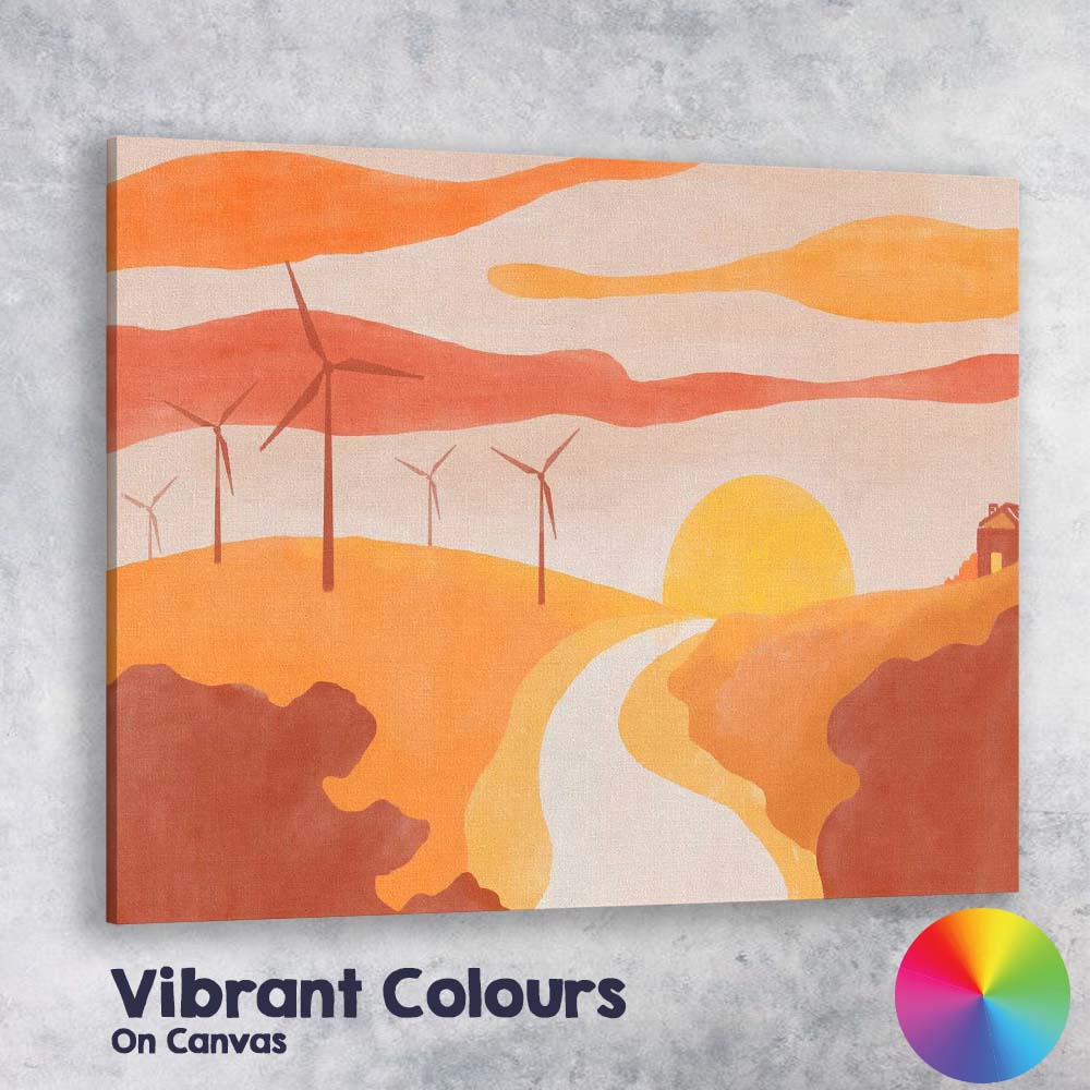 Minimalist Wind Turbine Sunset Landscape Canvas Wall Art Print Decor Picture Ready to Hang
