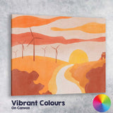 Minimalist Wind Turbine Sunset Landscape Canvas Wall Art Print Decor Picture Ready to Hang