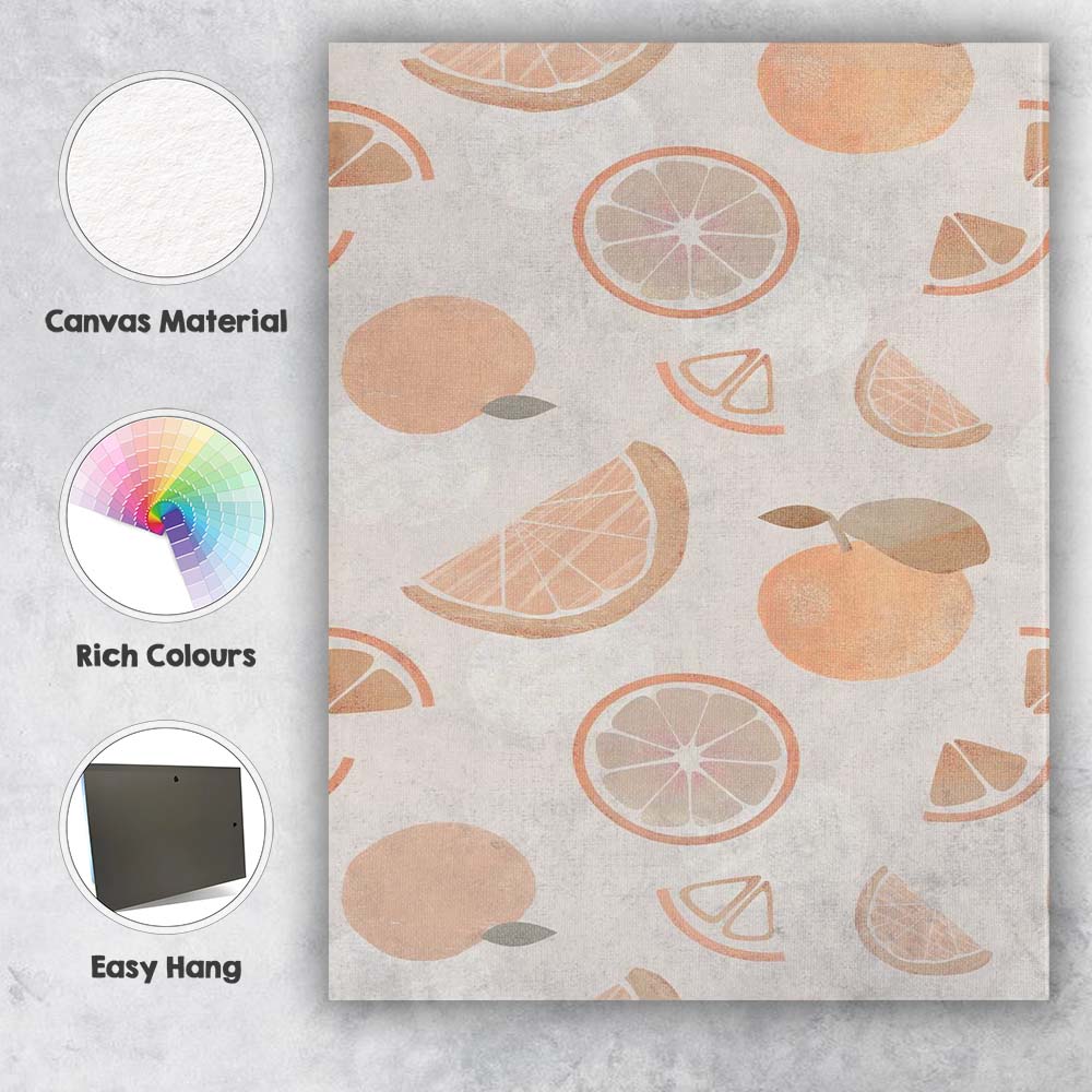 Neutral Peach Citrus Fruit Minimalist Pattern Canvas Wall Art Print Decor Picture Ready to Hang