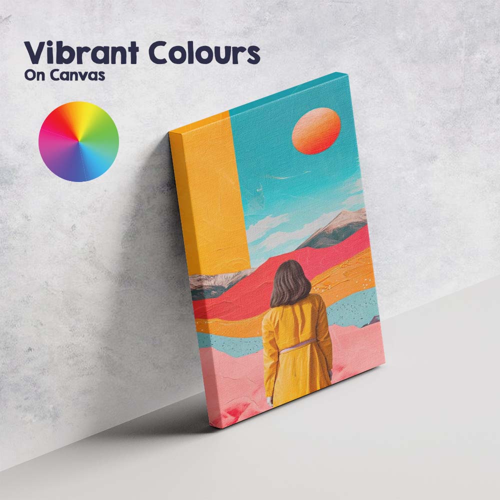 Colourful Surreal Desert Landscape Woman Looking Ahead Canvas Wall Art Print Decor Picture Ready to Hang