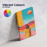 Colourful Surreal Desert Landscape Woman Looking Ahead Canvas Wall Art Print Decor Picture Ready to Hang
