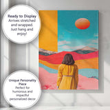 Colourful Surreal Desert Landscape Woman Looking Ahead Canvas Wall Art Print Decor Picture Ready to Hang