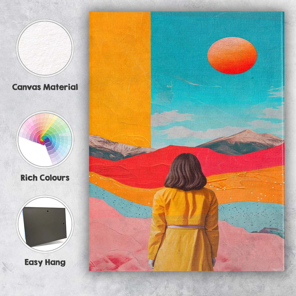 Colourful Surreal Desert Landscape Woman Looking Ahead Canvas Wall Art Print Decor Picture Ready to Hang
