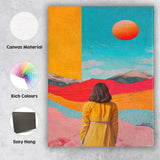 Colourful Surreal Desert Landscape Woman Looking Ahead Canvas Wall Art Print Decor Picture Ready to Hang