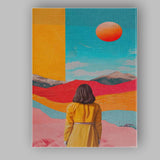 Colourful Surreal Desert Landscape Woman Looking Ahead Canvas Wall Art Print Decor Picture Ready to Hang