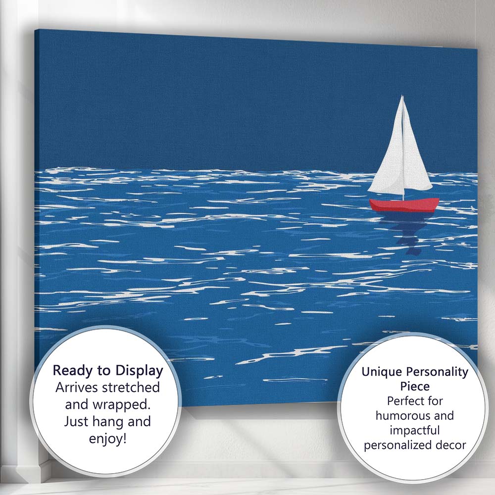 Minimalist White Sailboat Blue Ocean Seascape Illustration Canvas Wall Art Print Decor Picture Ready to Hang