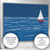 Minimalist White Sailboat Blue Ocean Seascape Illustration Canvas Wall Art Print Decor Picture Ready to Hang