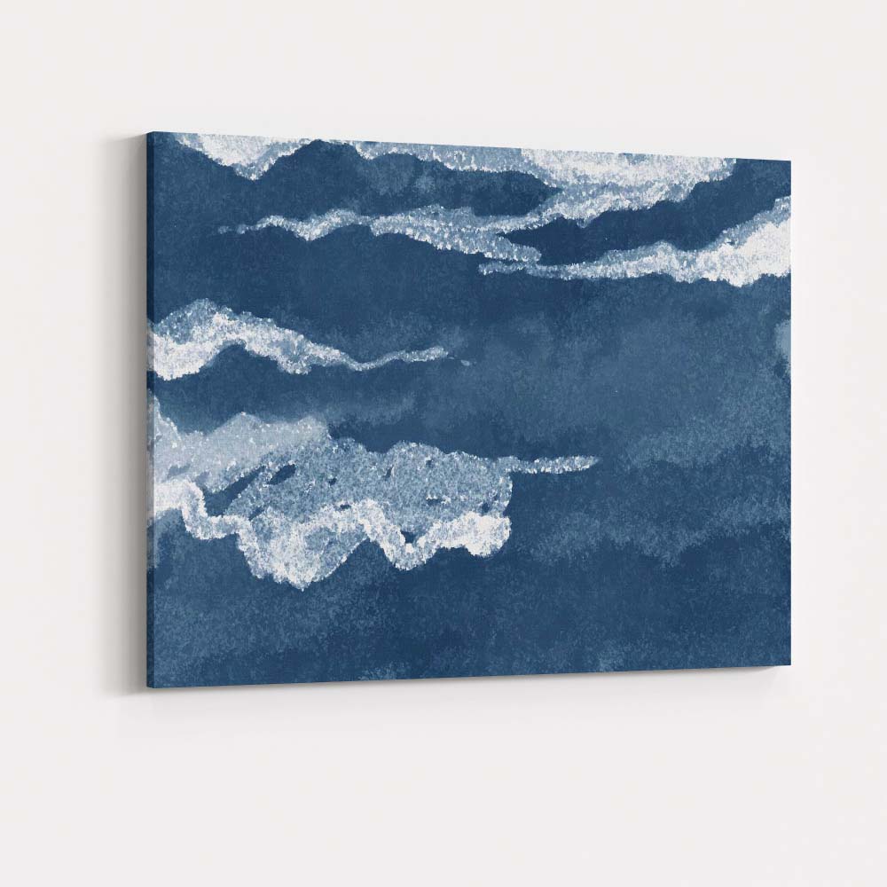 Indigo Watercolour Ocean Waves Coastal Abstract Painting Canvas Wall Art Print Decor Picture Ready to Hang