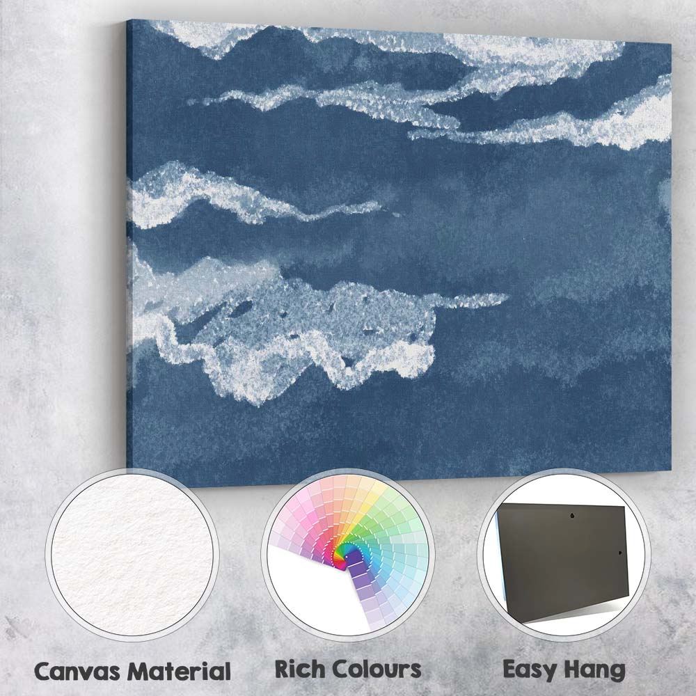 Indigo Watercolour Ocean Waves Coastal Abstract Painting Canvas Wall Art Print Decor Picture Ready to Hang