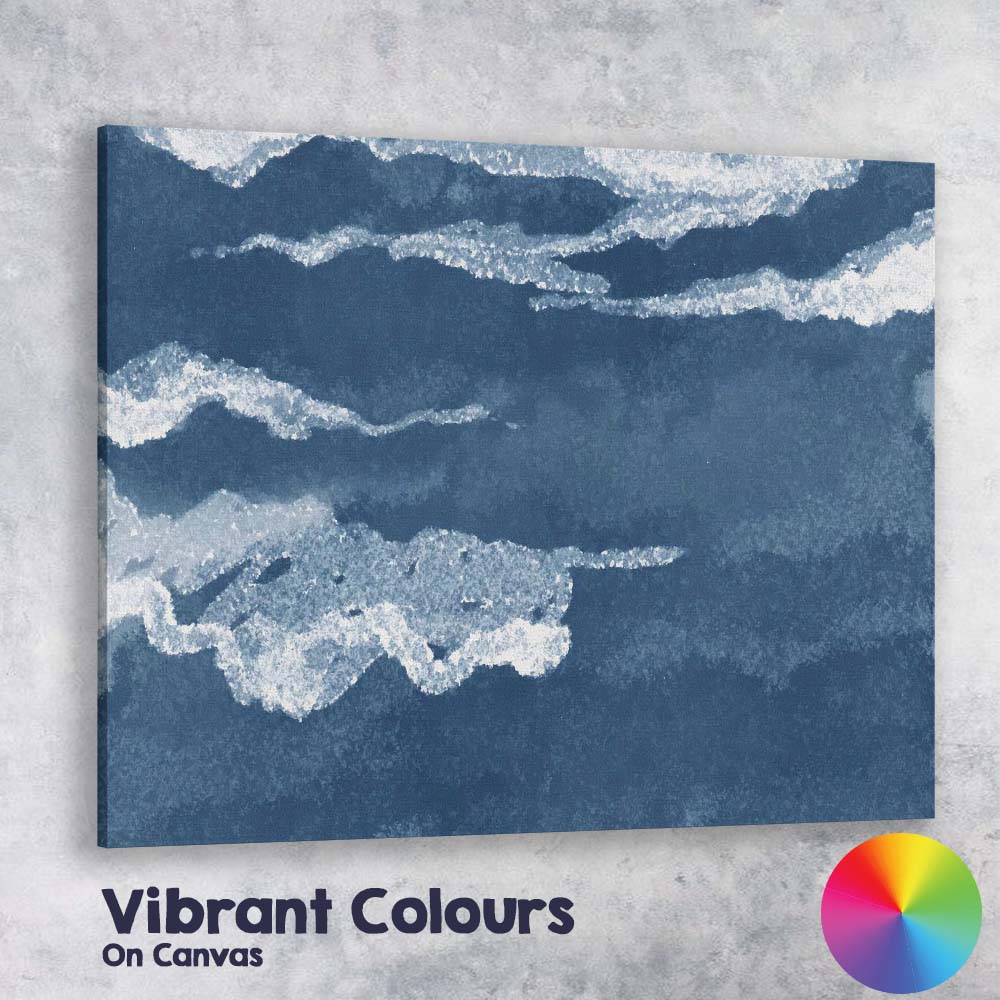 Indigo Watercolour Ocean Waves Coastal Abstract Painting Canvas Wall Art Print Decor Picture Ready to Hang