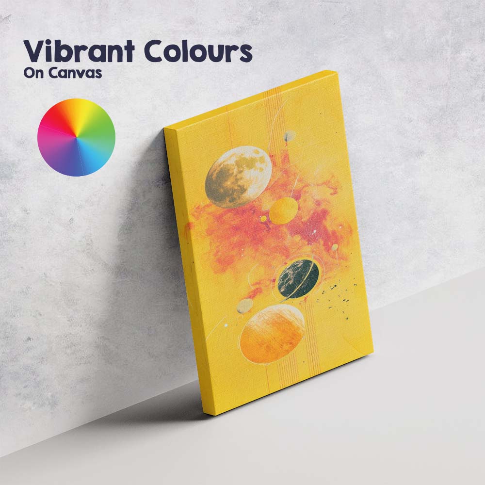 Vibrant Yellow Abstract Solar System Planetary Space Illustration Canvas Wall Art Print Decor Picture Ready to Hang