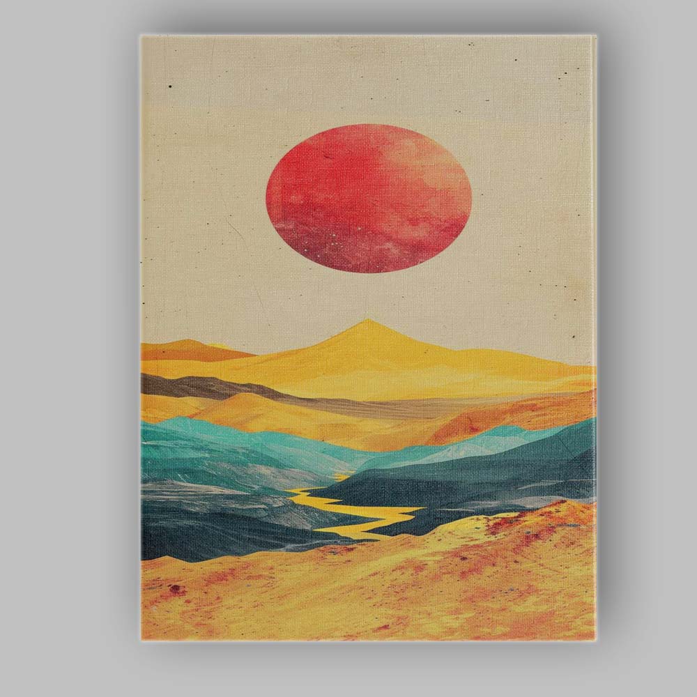 Abstract Desert Landscape Red Sun Contemporary Scenic Canvas Wall Art Print Decor Picture Ready to Hang