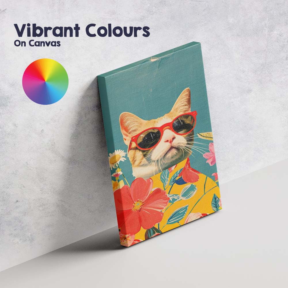 Cool Ginger Cat Wearing Red Sunglasses Floral Pop Art Canvas Wall Art Print Decor Picture Ready to Hang
