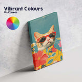 Cool Ginger Cat Wearing Red Sunglasses Floral Pop Art Canvas Wall Art Print Decor Picture Ready to Hang