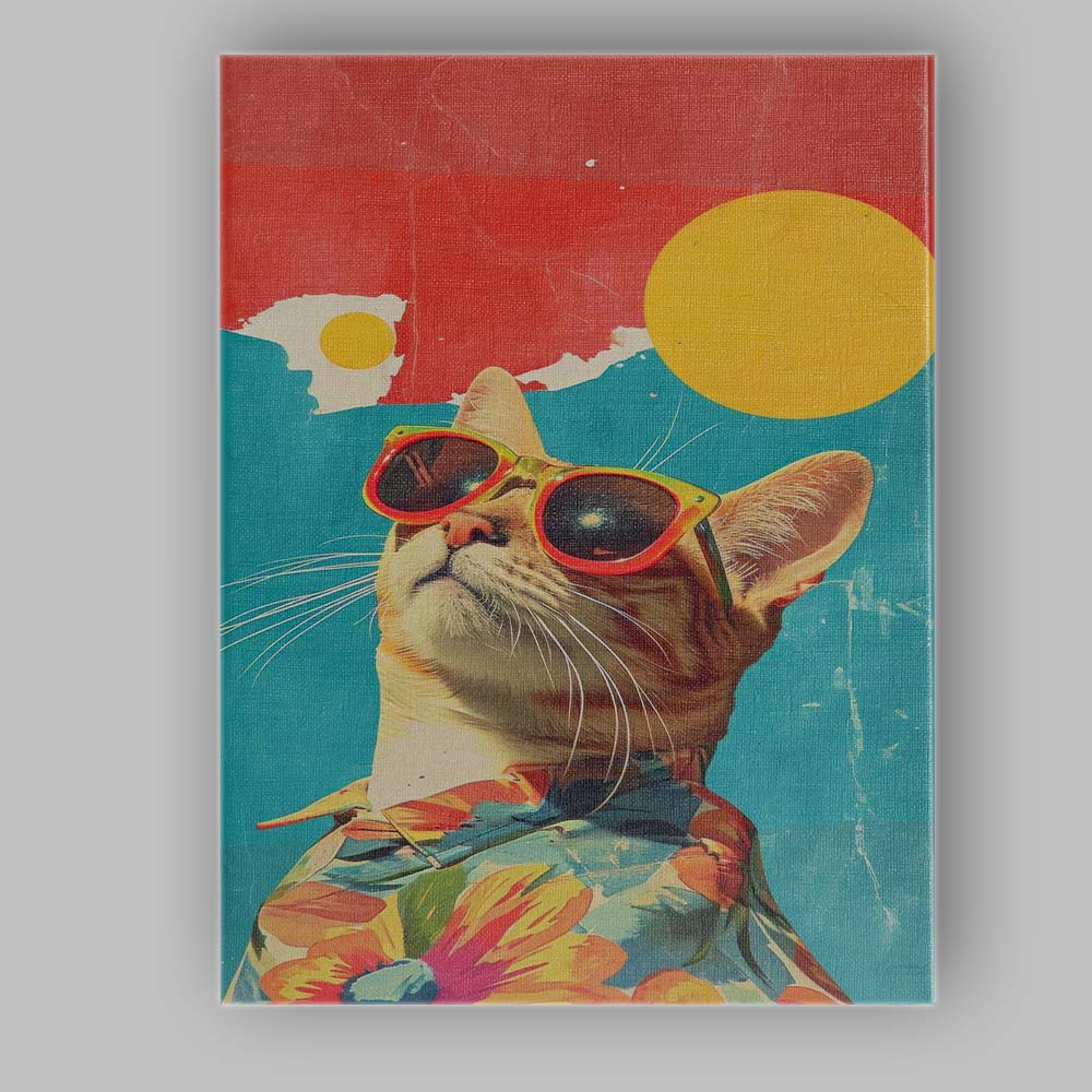Trendy Ginger Cat In Tropical Shirt Retro Pop Art Portrait Canvas Wall Art Print Decor Picture Ready to Hang